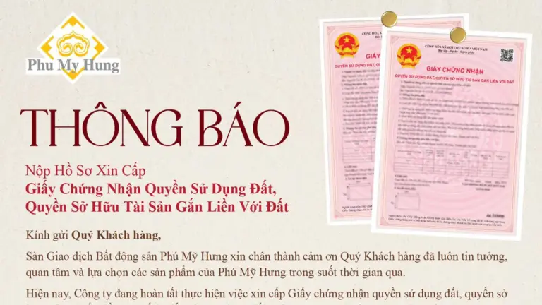 Thông báo về việc nộp hồ sơ xin cấp Giấy chứng nhận quyền sử dụng đất, quyền sở hữu tài sản gắn liền với đất